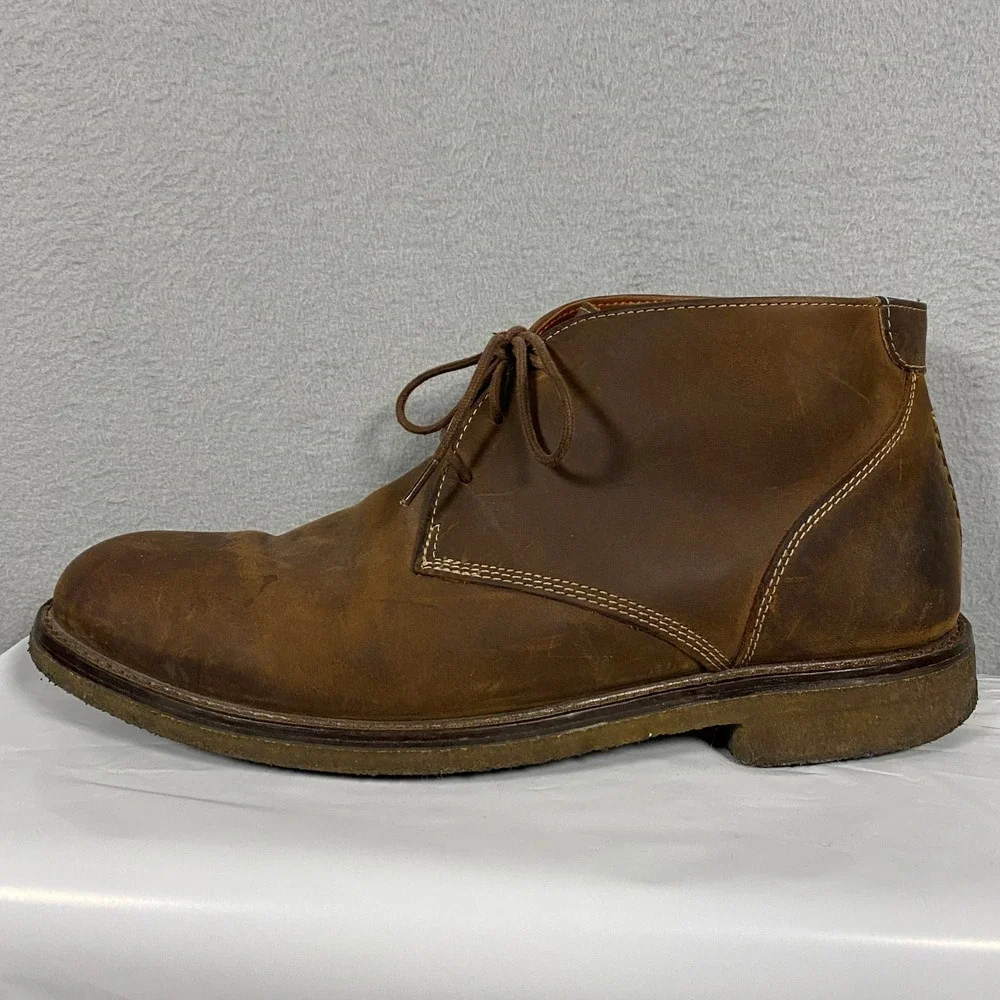 Johnston & Murphy Chukka Boots Mens 9M Brown Oiled Leather 25-1870 Sheepskin
